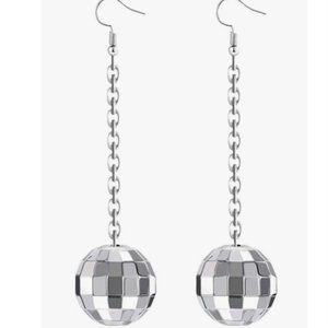 Disco ball earrings 3.5" long with 1/2" diameter ball pierced